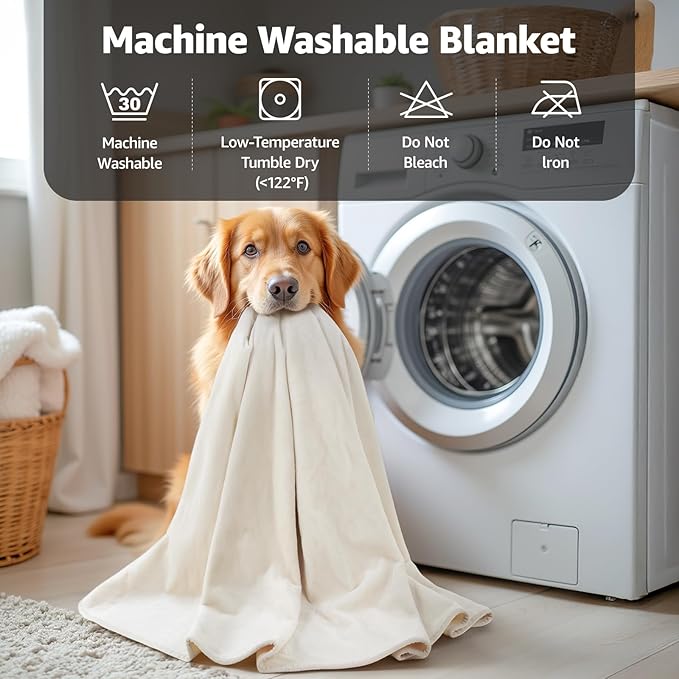 LOOBANI Waterproof Blanket for Bed: Reversible Soft Flannel King Size Bed Blanket 85" x 108", Waterproof Dog Blankets for Large Dogs, Spill-Proof Cover for Furniture Protection, Movie Time, Beige