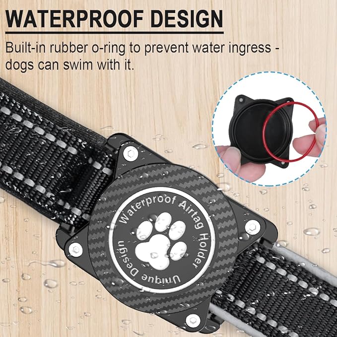 Airtag Dog Collar with Waterproof Air Tag Holder, Luminous Reflective, Soft Padded, Adjustable Nylon Pet Collar for Small Medium Large Heavy Duty Dogs,Black, XL