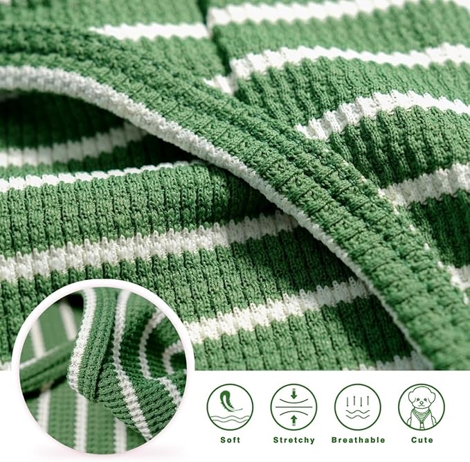 Dog Clothes, Stripe Dogs Shirts for Small & Medium Breeds, Pet Tank Top, Breathable Waffle Fabric Puppy Outfit, Shirt for Chihuahua, Yorkie, Dachshund, Corgi (Green, Large)