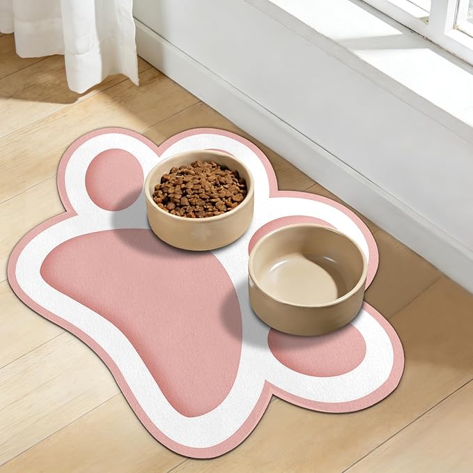 Dog Food Mat for Bowls, Absorbent Quick Dry Dog Cat Mats for Food and Water, Non-Slip Backing Pet Mat Pet Supplies - Pink 15.74 inch