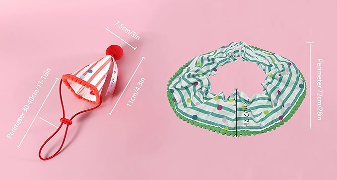 Cat Dog Birthday Bandana Scarf and Party Hat Cute Polka dot and Stripe Bib Scarf and Birthday Hat Cat Puppy Birthday Party Decorations Set