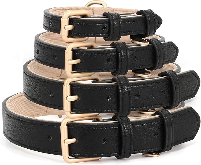 WHIPPY Leather Dog Collar for Small Medium Large Dog Adjustable Soft Breathable Leather Padded Puppy Collar with Alloy Buckle Heavy Duty Waterproof Classic Dog Pet Collar,Black,L