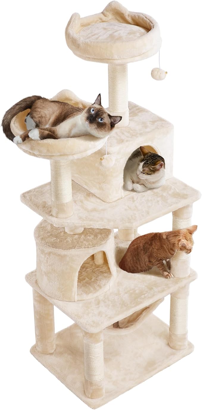 Topeakmart 62.2 inches Cat Tree with Double Condos, Scratching Posts & Hammock, Kitty Activity Tree Center Kitten Play House