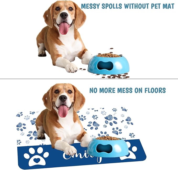 Personalized Dog Cat Mat with Name Photo Custom Placemat Feeding Mats for Food and Water Customized Non-Slip Waterproof Doormat for Bowls Outdoor Indoor Floors Gifts for Pet Owner