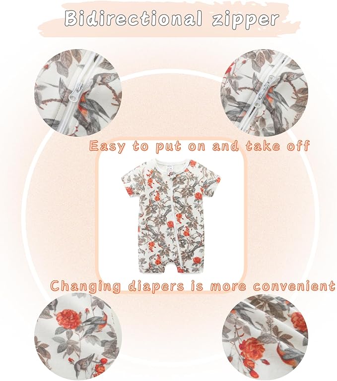 Unisex Summer Trendy 2-Pack Rompers Short Sleeve Zipped Bodysuit Infant Cotton Outfits
