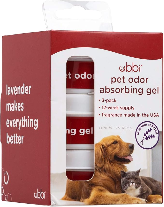 Ubbi Pet Odor Absorbing Eliminator Gel, Smell Removing Solid Lavender Scent Air Freshener, 12 Week Supply