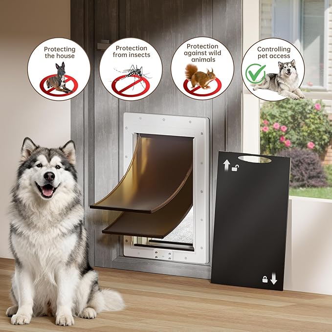 XL Dog Door for Door, Never Rust Plastic Extra Large Doggy Door for Interior and Exterior Doors, XLarge Pet Door with 2 Magnetic Flaps, Closing Panel, Dog Doors for Pets Up to 220 LB