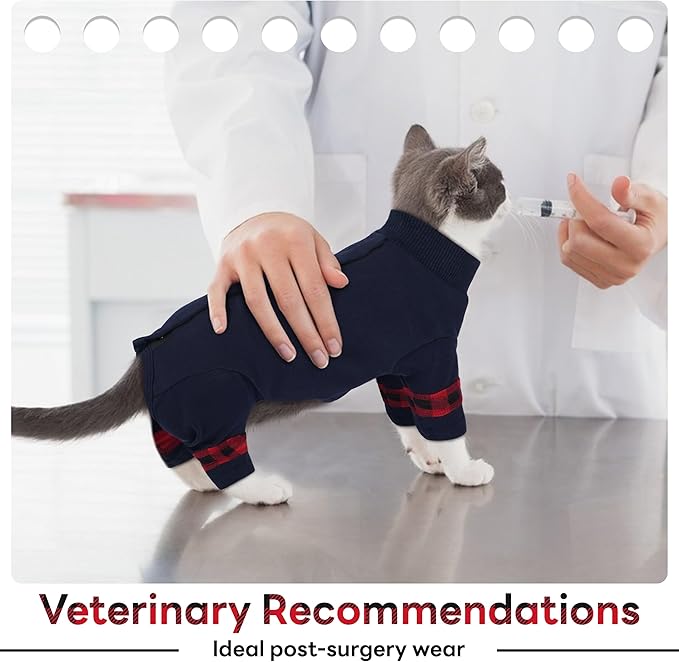 PUMYPOREITY Comfy Cat Pajamas, Versatile Cat Shirt for All-Day Wear, Soft Stretchy Sweater with Back Snap for Easy Wear, Breathable Recovery Suit for Surgery Recovery, L, Blue