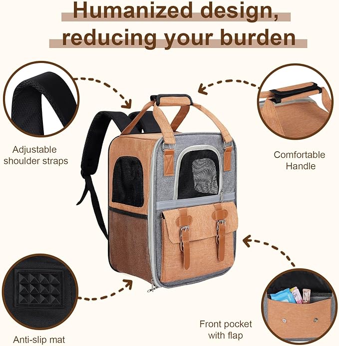 ‌YooxArmor Cat Carrier Backpack, Airline Approved Mesh Dog Backpack with Breathable, Hiking, Travel, Camping, Pet Carriers Backpack for Large Cats and Small Dogs - Holds Pets up to 15 Lbs (Yellow)