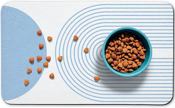 Dog Food Mats for Floors Waterproof, Cat Water Bowl Mats Pet Feeding Absorbent Mat Placemats for Food and Water Blue Bohemia 12 * 20 inch