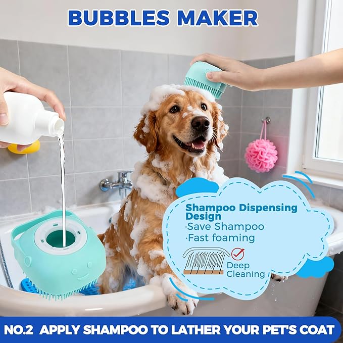 PAWCHIE Bath Grooming Kit for Pets, 9 PCS Hair Brush Set with Towel,Washing Gloves,Bath Brush and Adjustable Handle Shampoo Brush & Scrubber for Short Long Haired Dogs and Cats,Dog Bath Supplies,Blue
