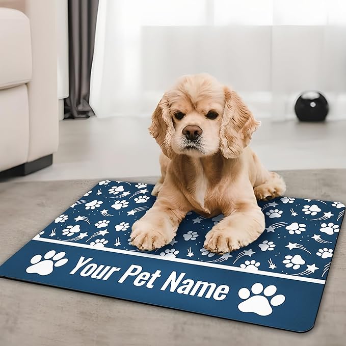 Personalized Dog Food Mat Custom Pet Feeding Absorbent Mats for Floor Customized Cat Water Bowl Placemats Non-Slip Washable Dog Mat for Food and Water