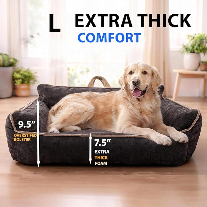 Orthopedic Dog Bed with Memory Foam, Washable Plush Pet Bed for Small, Medium & Large Dogs, Cozy Bolster Crate Dog Bed for Joint Support & Comfort.(Black)