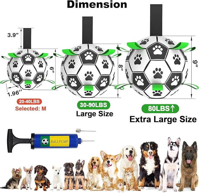 Dog Soccer Ball Toys with Straps, 6'' Interactive Toys for Tug of War, Puppy Birthday Gifts, Dogs Tug Toy, Water Toy, World Cup Durable Balls for Small Medium Dogs(6 Inch - Medium)