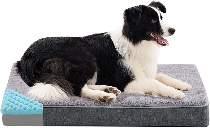 Orthopedic Memory Foam Dog Bed, Dog Crate Bed for Medium Dogs -Waterproof Pet Bed with Removable Washable Cover, Purple Rabbit Plush Surface, M(29inch,45Lbs)