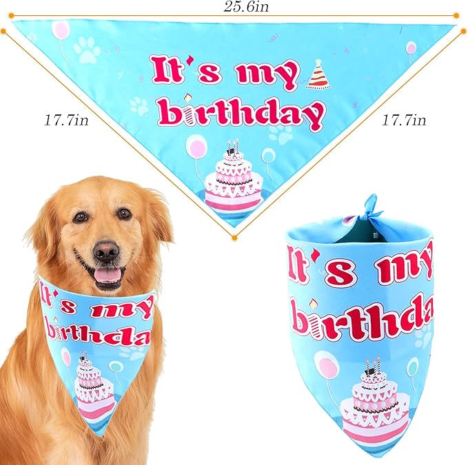 Dog Birthday Party Supplies, Adjustable Dog Bandana Set with Hat, Banner, Balloons and Bow Tie for Party Decorations Festive Accessories Party Photos & Celebrations- Large Medium Small Pet Puppy Dogs