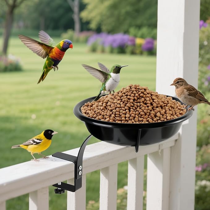 10.6-Inch Bowl Deck Mounted Bird Bath for Outside, Metal Birdbaths for Outdoors, Outdoor Bird Bath with Adjustable Clamp for Railing Balcony Fence, Bird Feeders for Outdoors Garden Decor