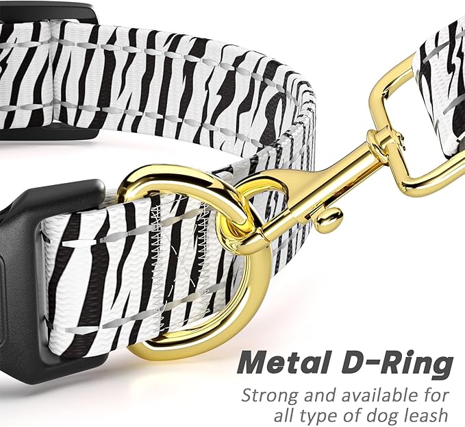 Reflective Dog Collar for Extra Small Dogs Cats, Cute Boho Adjustable Heavy-Duty Nylon Puppy Collar for Boy and Girl Female, Soft Pet Accessories with Quick Release Buckle, Stylish Zebra Print