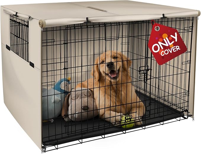 Explore Land 48 inches Dog Crate Cover Heavy Duty Polyester Pet Kennel Sunshade Universal Fit for Wire Cage (Light Tan)