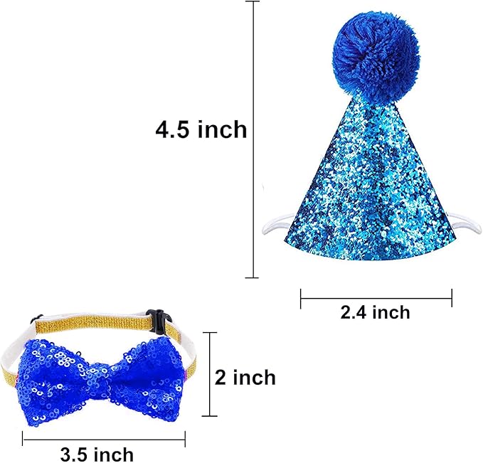 Christmas Pet Party Jazz Hat and Blingbling Bow Tie Breakaway Collar Set, Adjustable Headband for Kitten Puppy Small Dogs Cats (03 Sequin-Royal Blue)
