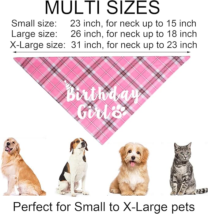 Dog Birthday Party Supplies, Multi Sizes Dog Birthday Hat Crown with Numbers Bandana Girl Bow Tie for Medium Large Dogs Pets (Pink, Large)