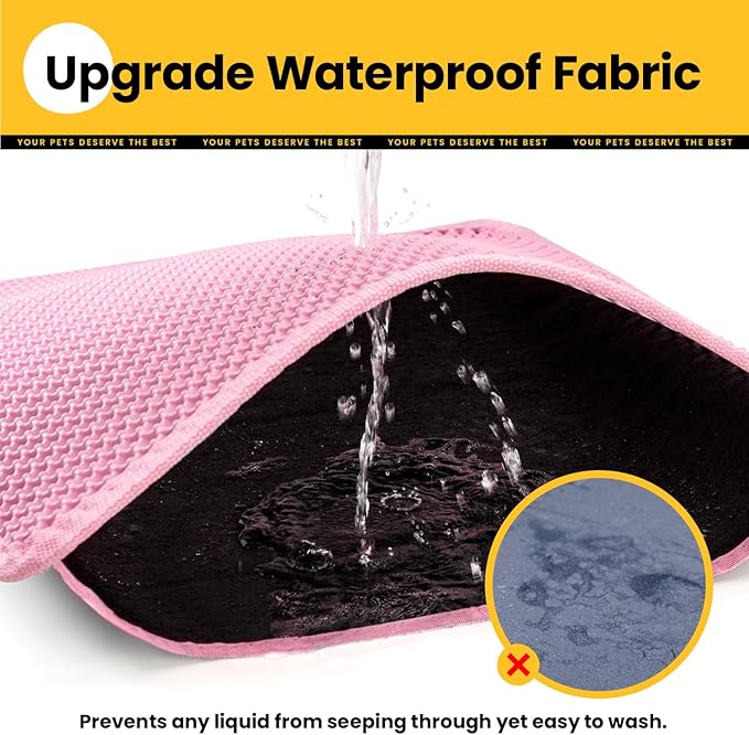 Cat Litter Mat, Upgrade Super Waterproof Back Layer Litter Box Mat, Non Slip, Durable, Soft on Paws Kitty Trapping Matt (24"x18", Pink)