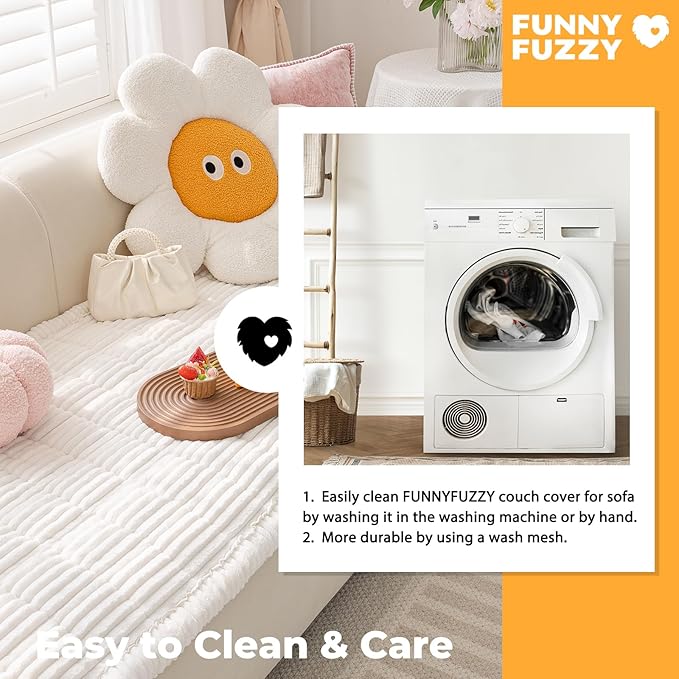 FUNNY FUZZY Pet Couch Covers for Sofa, Washable Dog Couch Cover Protector for Dogs, Flannel Couch Covers for Dogs Pet Friendly Pets Mat Bed (White, 19.7"x19.7")