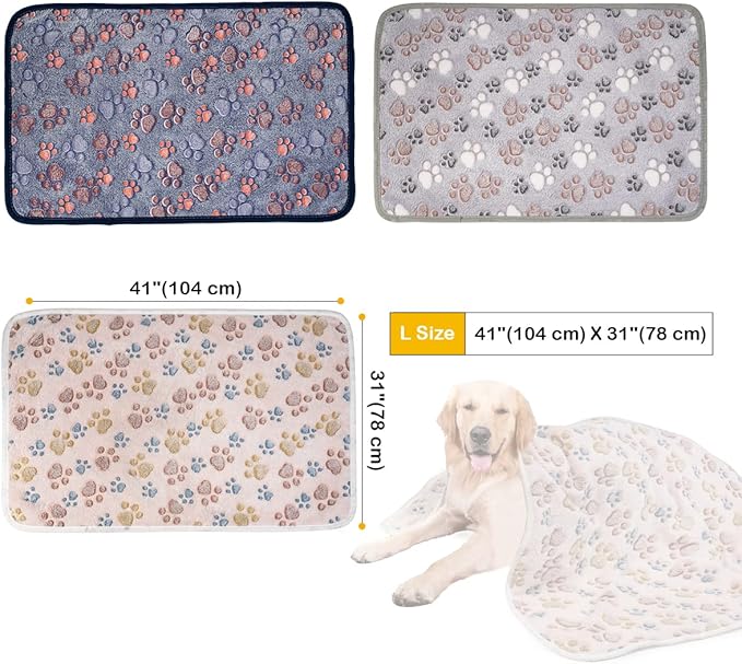 Dono 1 Pack 3 Dog Blankets, Soft Fluffy Fleece Pet Blanket Warm Sleep Mat Paw Print Design Puppy Kitten Throw Blankets Doggy Blanket for Dogs