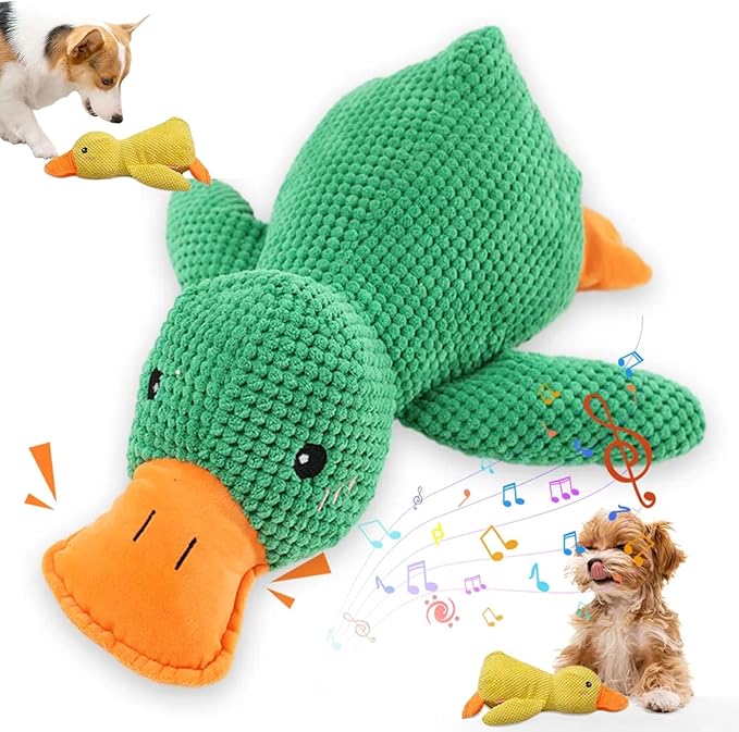 2025 Upgraded Dog Toys, New Durable Calming Duck Toys, Dog Toys for Aggressive Chewers with Soft Squeaker, Fun for Indoor Puppies and Senior Pups (Green, S-8.66 * 9.87in)