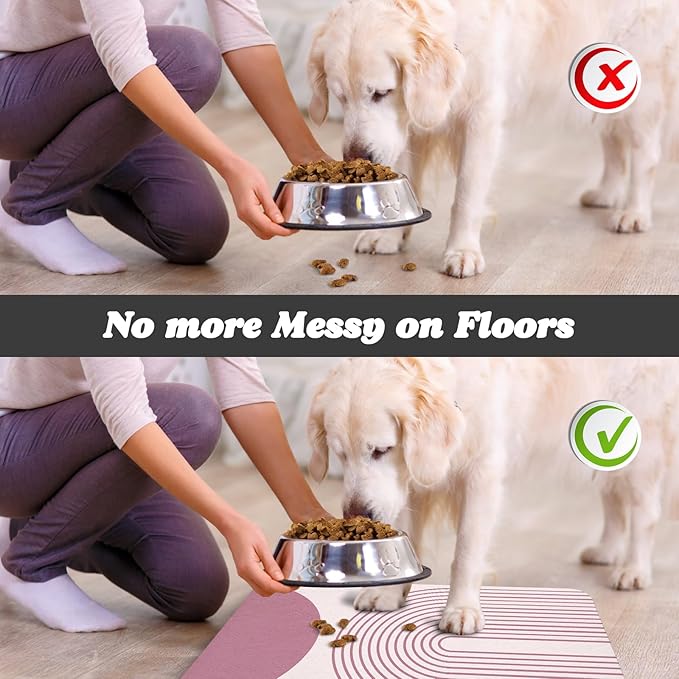 Dog Food Mats for Floors Waterproof, Cat Water Bowl Mats Pet Feeding Absorbent Mat Placemats for Food and Water Pink Bohemia 17 * 30 inch
