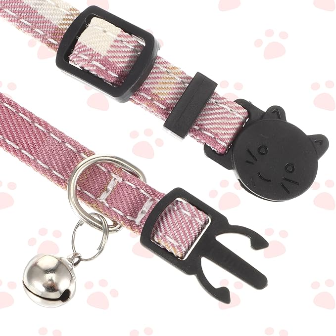 Cat Girl Collar Breakaway Bowtie - Safety Adjustable Cat Collars for Girl Cats with Bell - 7-11 Inches Length Christmas Cats Bow Tie Collar Pink