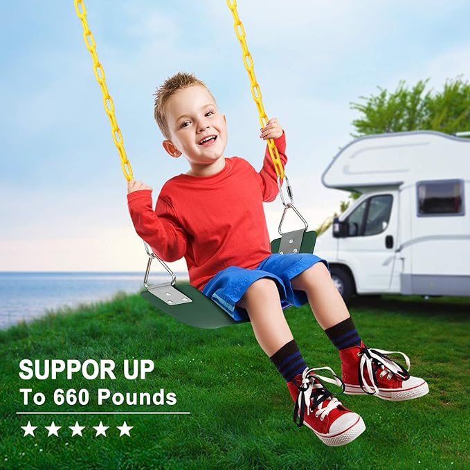 AGPTEK Swing Set, Seat with 66 Inch Anti-Rust Chains Thermoplastic Coated, Support 250lb, Cushion Accessories Replacement with Snap Hooks for Outdoors, Playground, Jungle & Gym - Green