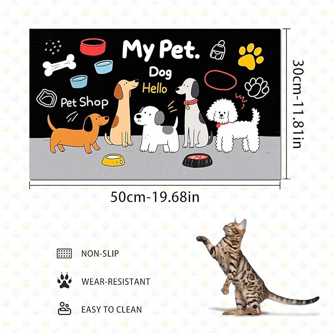 Funning My Pet Dog Pattern Dog Feeding Mat Pet Food Mat for Dogs and Cats Cute Puppy Design Pet Bowl Mat with Bone Paw and Non Slip Cat Feeding Mats for Home Kitchen Floor 20" x 12"
