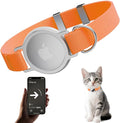 AirTag Cat Collar, Ultra Elastic Cat Tracker Collar, Airtag Holder Compatible with Apple Air Tag, [Lightweight & Scratch Resistant] Adjustable Stepless GPS Pet Collar for Cats Kittens, Orange