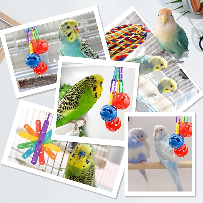 Small Bird Toys Parakeet Cage Accessories, Parakeet Toys, Swing Hanging Standing Chewing Toy, Bird Toys for Parakeets, Cockatiel, Parrot, 4pcs