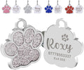 EDSG Cat Dog Tags Personalized for Pets, Dog Name Tags Cat Name ID Tag, Engraved Dog Tags Dog ID Tags Small Glitter Bling ID Tag Paw Print for Cat Pet Dog Puppy(Silver,Design 4)