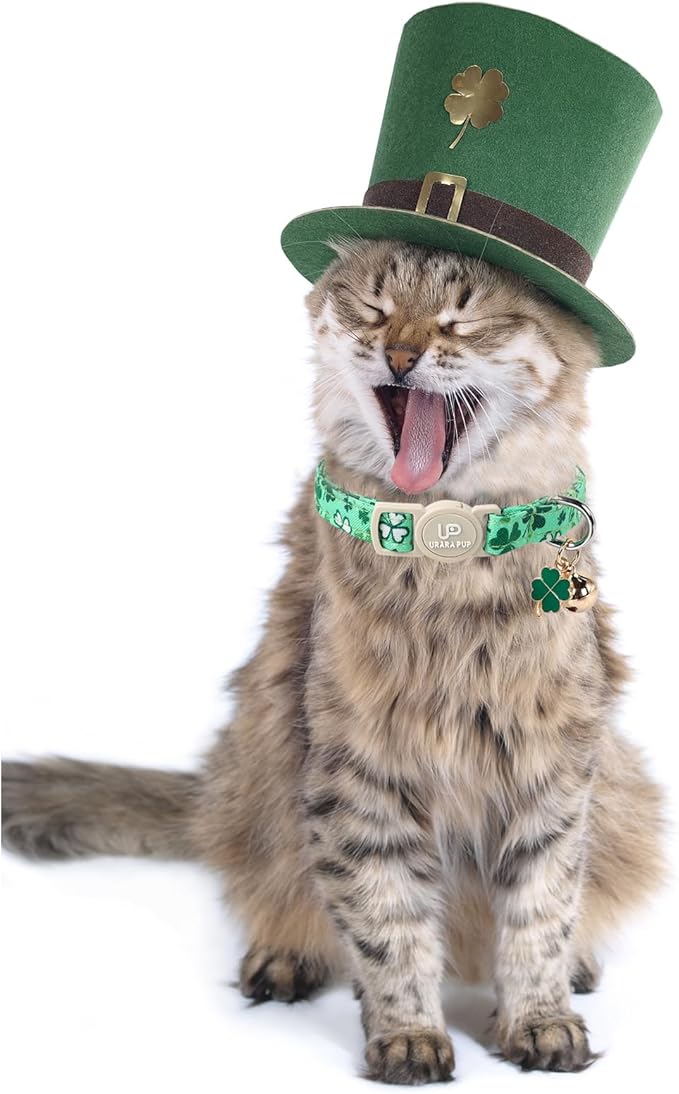 2Pack St. Patrick's Day Cat Collars, Spring Green Shamrock Cat Collars with Safety Buckle for Cats