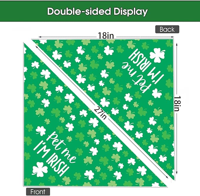 St Patrick's Day Dog Bandanas - Lucky Shamrock Puppy Scarf - 2 Pcs Adjustable Triangle Double-Layer Reversible Pet Bandanas for Small Medium Large Dogs