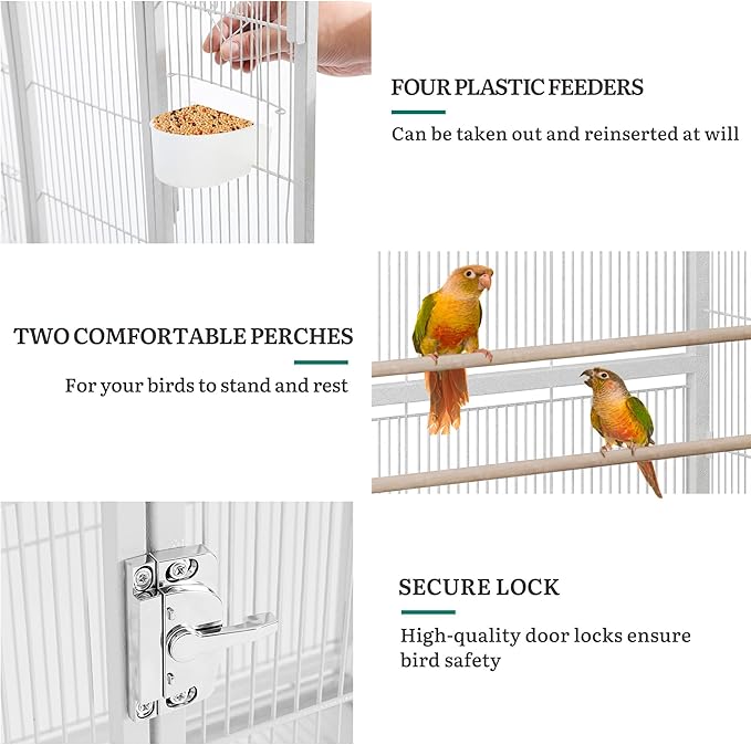 DWVO 53.9-Inch Metal Bird Cage: Large Parrot Cages with Seed Catcher & Cover - Rolling Stand with Brakes for Parakeets, Lovebirds, Cockatiels, Finches and Pigeons