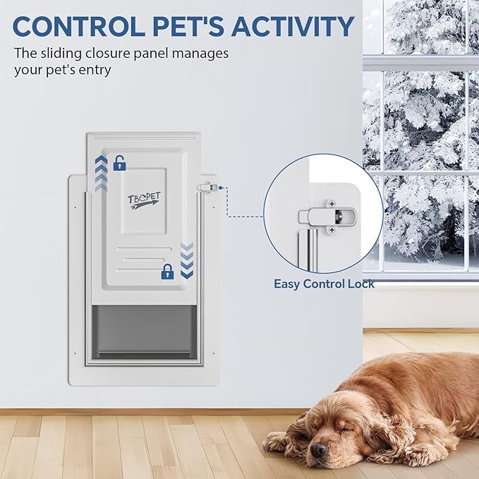Dog Door for Wall - Steel Frame, Telescoping Tunnel & Double Food-Grade Silicone Flaps Pet Door, XL Dog Door with Secure Lock (Pets Up to 220 lbs)