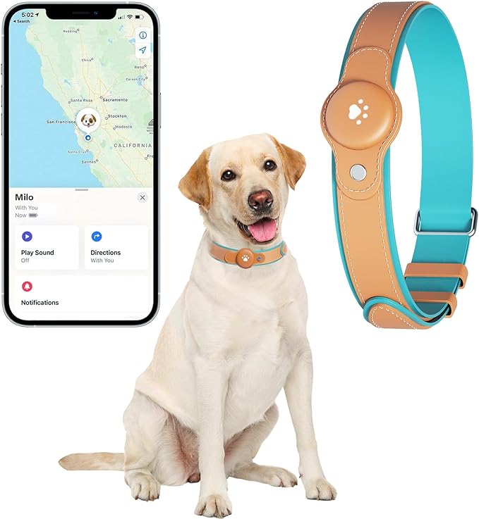 2-in-1 GPS Tracker for Dogs: Smart Collar with Real-Time Location, No Monthly Fee, Unlimited Range (iOS Only) GPS Tracker Dog Collar- Ideal for Small, Medium Large Dogs(Tracker Included) (Brown)