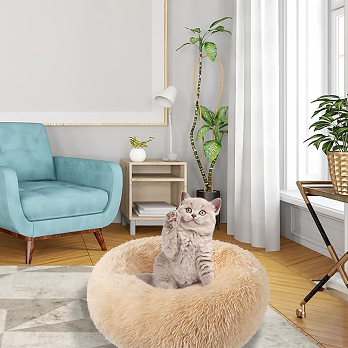 Nisrada Cat Beds for Indoor Cats,20 Inch Dog Bed for Small Melium Large Dogs, Washable-Round Pet Bed for Puppy and Kitten with Slip-Resistant Bottom