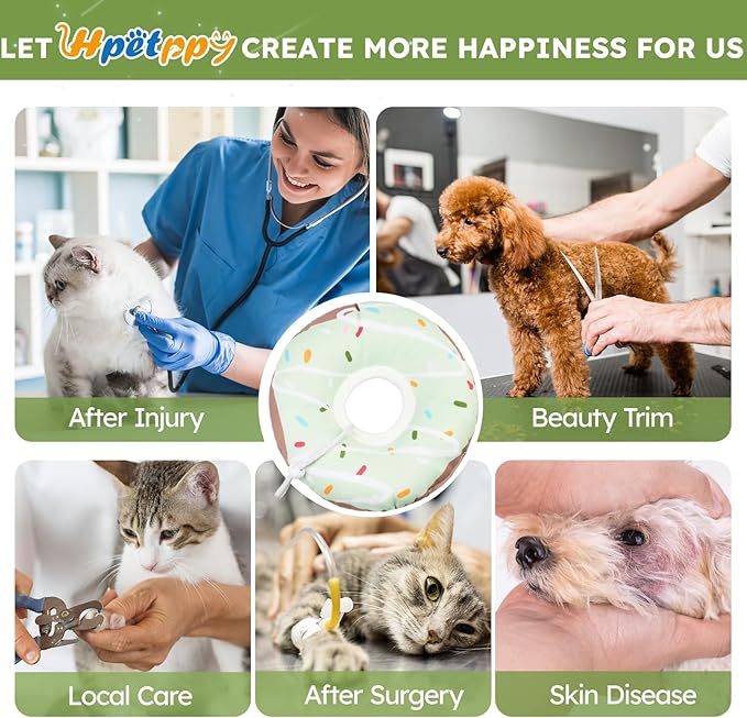 Cat Cone Collar Soft, Waterproof Cat Recovery Collars Spay Cones to Stop Licking Cute Donut E Collar After Surgery Anti-Lick Wound Healing Safety Elizabethan Collar for Kittens (Donut Green, Large)