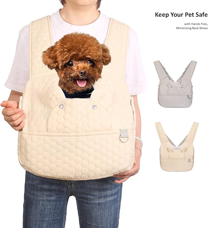 Dog Backpack Carrier for Small Dogs, Cat Carrier Sling, Front Facing Pets Chest, Adjustable Straps & Safety Lock, Hands-Free Dog Carrier, Gifts for Hiking, Biking & Daily, Fit 5-15 Lbs (Beige)