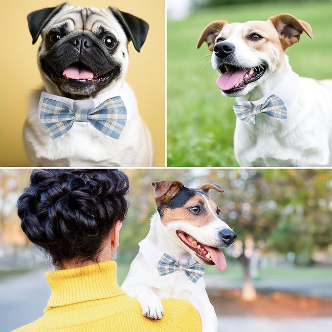 Segarty Dog Bow Tie Neck Girth 10.2-12.6in, Adjustable Blue Plaid Bowtie Collar for Dogs, Medium Dog Tie Tuxedo Comfortable Cotton Boy Pet Grooming Accessory for Formal Wedding Holiday Birthday Party