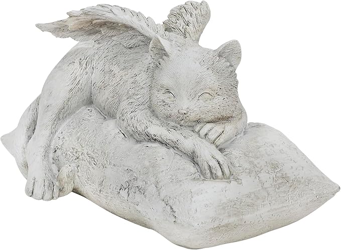 Holiberty Cat Angel Figurine Memorial Pet Stone Statue - Garden Grave Monument Marker Decor - Polyresin Dog Angel Figures Tombstone Sculpture Ornament - Loss of Kitten Sympathy Gift
