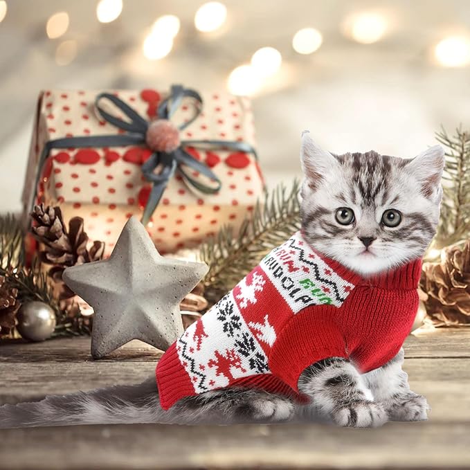 Dog Christmas Sweater Xmas Pet Clothes Cute Reindeer Christmas Dog Costume Outfits Holiday Knitwear Puppy Cat Jumpers New Year Gifts for Small Medium Large Dogs(Red Runing Deer,XL)
