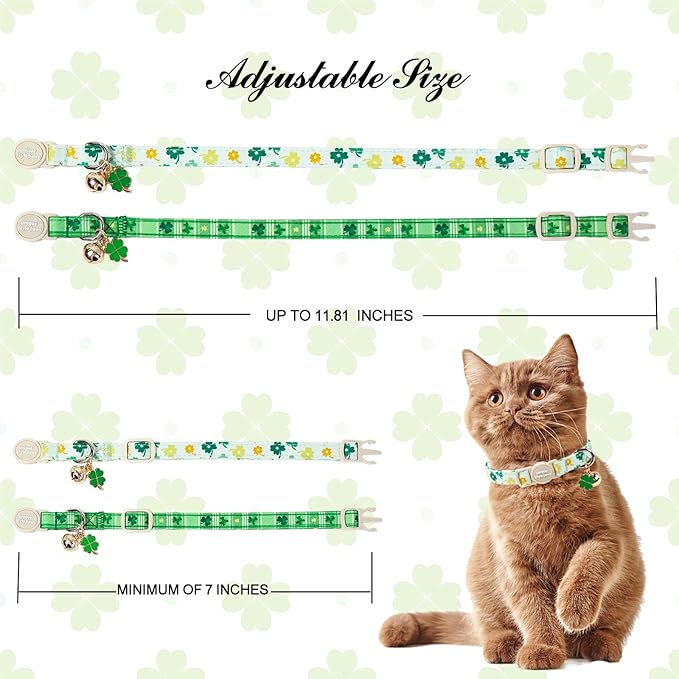 Unique Style Paws Saint Patrick Cat Collar,Shamrock Cat Collars,Green Kitten Collar Breakaway Buckle,Adjustable St. Patrick Day Puppy Collar,Ideal Gift for Boy Girl Cats