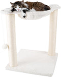 19-Inch Cat Scratching Post with Hammock ? Sisal Fabric and Carpet Small Cat Tree, Hanging Ball Toy for Adult Cats and Kittens by PETMAKER (White)