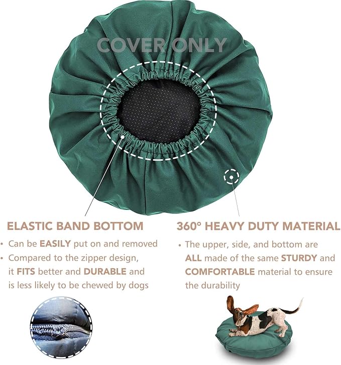 Dog Bed Cover Waterproof Replacement Machine Washable Covers for 30x30 Inch Dog Bed Heavy Duty Scratch Resistant Mattress Protector Pet Bed Round Dark Green Cover Only